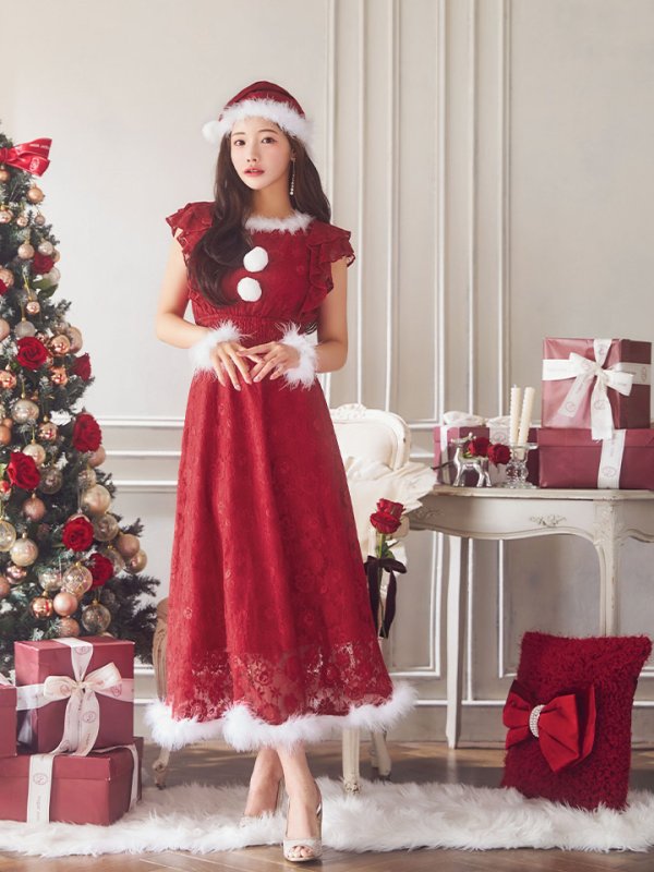 画像10: 【サンタセール！】【サンタコス 4点セット】【S-Lサイズ/1カラー】フラワーレースワンピースサンタ[YMT] (10)