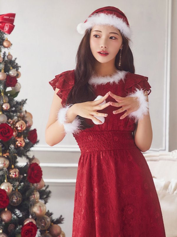 画像15: 【サンタセール！】【サンタコス 4点セット】【S-Lサイズ/1カラー】フラワーレースワンピースサンタ[YMT] (15)