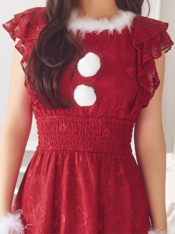 画像6: 【サンタセール！】【サンタコス 4点セット】【S-Lサイズ/1カラー】フラワーレースワンピースサンタ[YMT] (6)