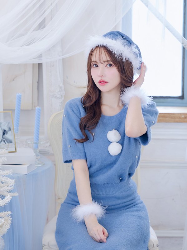 画像2: 【サンタセール！】【サンタコス 5点セット】【S-Lサイズ/2カラー】ビジューニットワンピースサンタコスプレ[YMT] (2)