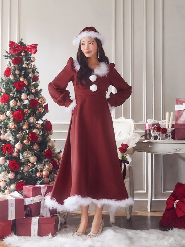 画像13: 【ノベルティ対象】【即日発送】【サンタコス 4点セット】【S-Lサイズ/2カラー】バックリボンフレアワンピースサンタコスプレ[YMT] (13)