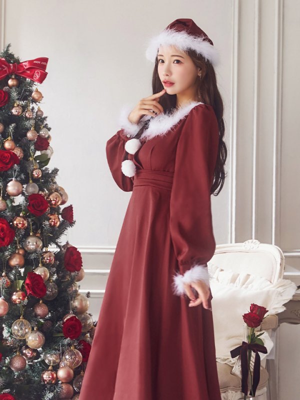 画像14: 【ノベルティ対象】【即日発送】【サンタコス 4点セット】【S-Lサイズ/2カラー】バックリボンフレアワンピースサンタコスプレ[YMT] (14)