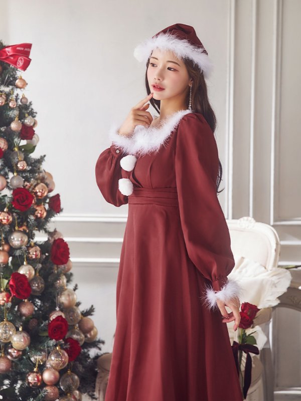 画像15: 【ノベルティ対象】【即日発送】【サンタコス 4点セット】【S-Lサイズ/2カラー】バックリボンフレアワンピースサンタコスプレ[YMT] (15)