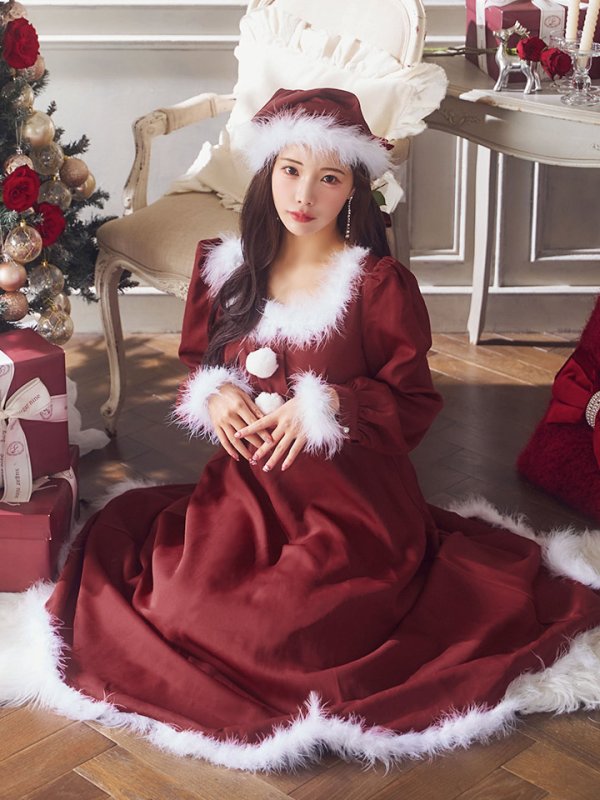 画像2: 【ノベルティ対象】【即日発送】【サンタコス 4点セット】【S-Lサイズ/2カラー】バックリボンフレアワンピースサンタコスプレ[YMT] (2)