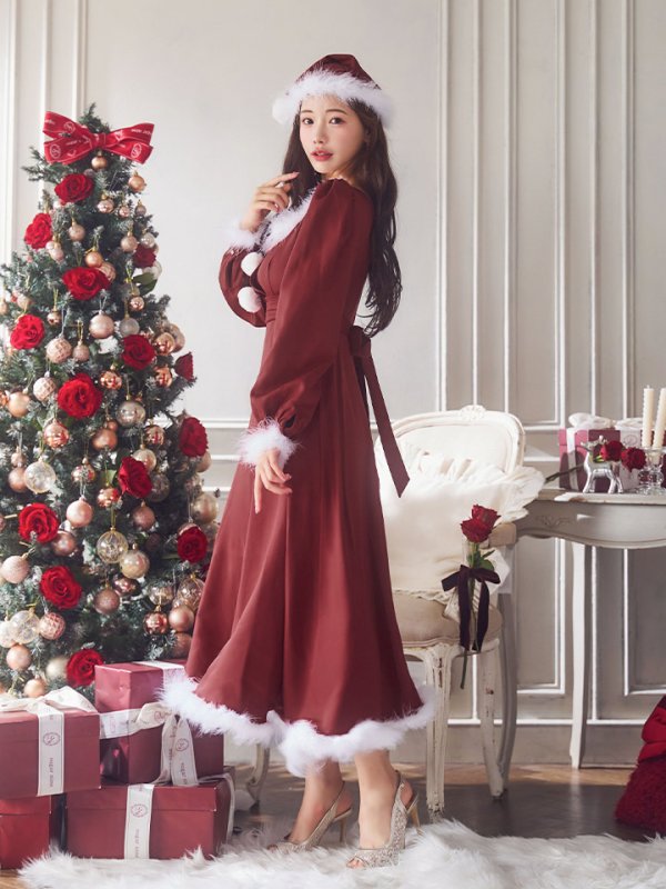 画像3: 【ノベルティ対象】【即日発送】【サンタコス 4点セット】【S-Lサイズ/2カラー】バックリボンフレアワンピースサンタコスプレ[YMT] (3)