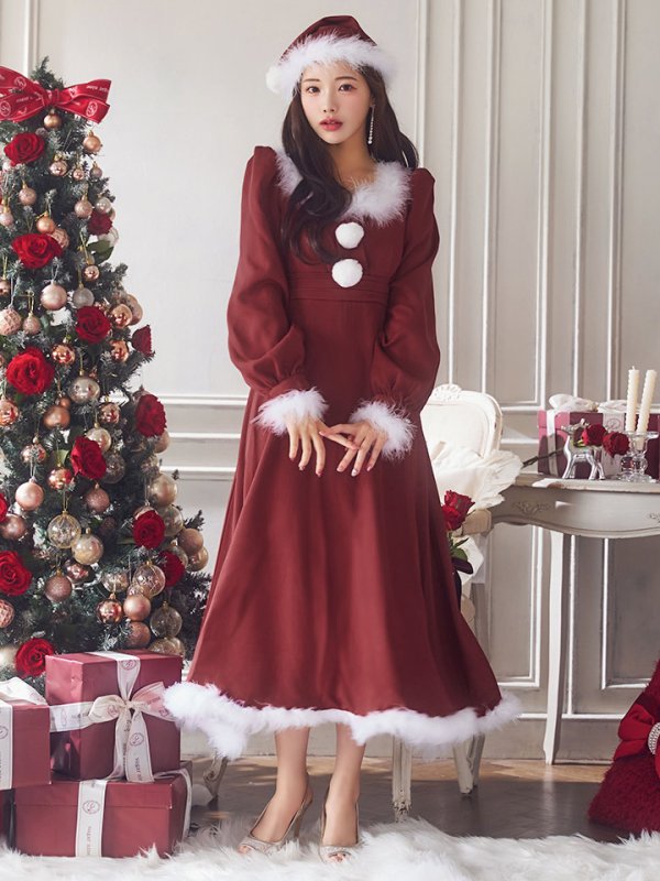 画像4: 【ノベルティ対象】【即日発送】【サンタコス 4点セット】【S-Lサイズ/2カラー】バックリボンフレアワンピースサンタコスプレ[YMT] (4)