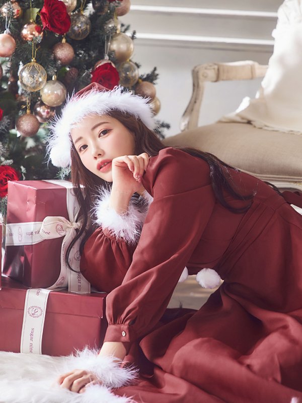 画像6: 【ノベルティ対象】【即日発送】【サンタコス 4点セット】【S-Lサイズ/2カラー】バックリボンフレアワンピースサンタコスプレ[YMT] (6)