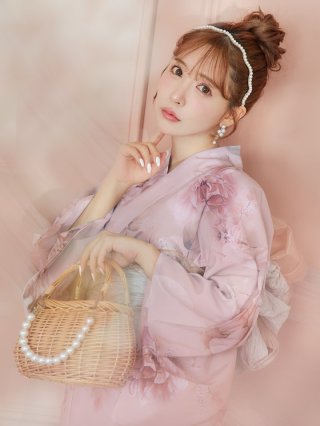 アンティークフラワーピンク浴衣【浴衣3点セット 浴衣/带/下駄】 即日発送！】アンティークフラワーピンク浴衣【浴衣3点セット