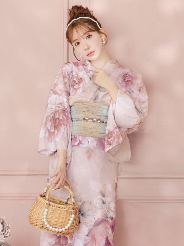 画像5: 【即日発送】くすみピンクアンティークフラワー浴衣  【浴衣３点セット 浴衣/帯/下駄】[YMT] (5)