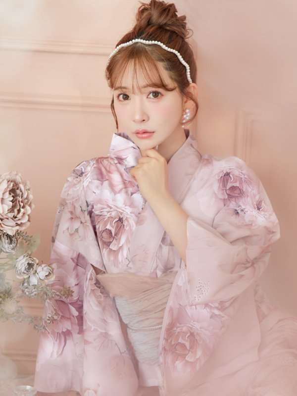 画像16: 【即日発送】くすみピンクアンティークフラワー浴衣  【浴衣３点セット 浴衣/帯/下駄】[YMT] (16)