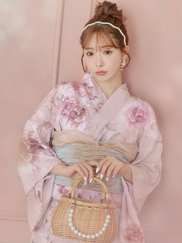 画像7: 【即日発送】くすみピンクアンティークフラワー浴衣  【浴衣３点セット 浴衣/帯/下駄】[YMT] (7)