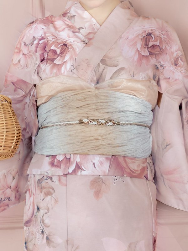 画像18: 【即日発送】くすみピンクアンティークフラワー浴衣  【浴衣３点セット 浴衣/帯/下駄】[YMT] (18)