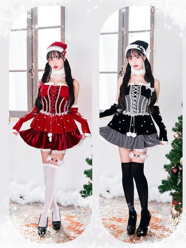 画像1: 【即日発送！】【クリスマスコスプレ6点セット】【Malymoon/マリームーン】スノークリスタルレースサンタ【フリーサイズ/2カラー】[OF03] (1)