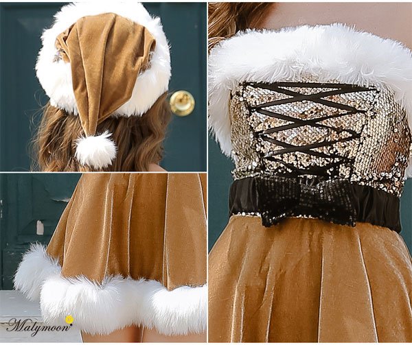 画像20: 【即日発送】【クリスマスコスプレ4点セット】【Malymoon/マリームーン】レースアップxウエストリボンサンタコスプレ【フリーサイズ/8カラー】[YMT] (20)