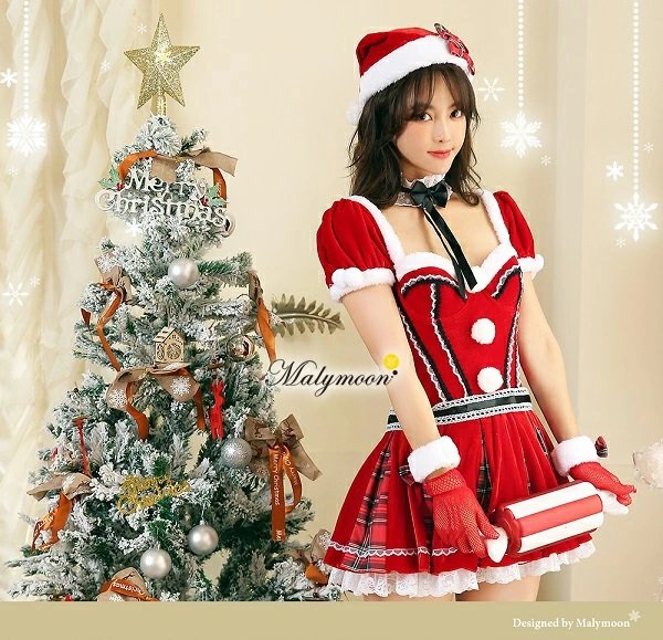 画像10: 【即日発送】【クリスマスコスプレ8点セット】【Malymoon/マリームーン】パフスリーブサンタ【フリーサイズ/1カラー】[YMT] (10)