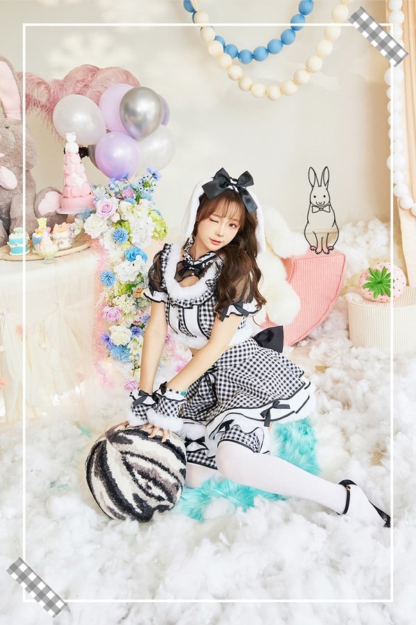 画像2: 【即日発送】たれ耳ギンガムチェックドーリーメイド【マリームーン】【ハロウィンコスプレ7点セット】【フリーサイズ/2カラー】[OF04] (2)