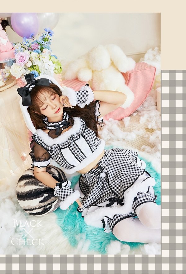 画像3: 【即日発送】たれ耳ギンガムチェックドーリーメイド【マリームーン】【ハロウィンコスプレ7点セット】【フリーサイズ/2カラー】[OF04] (3)