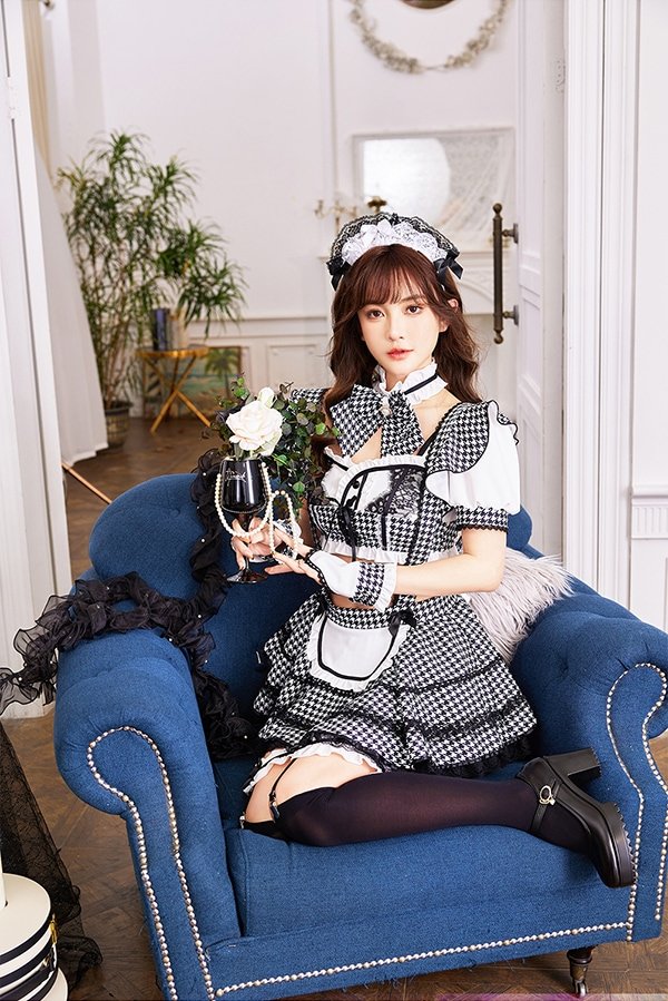 画像13: 【即日発送】千鳥柄クラシカルレディメイド【マリームーン】【ハロウィンコスプレ8点セット】【フリーサイズ/2カラー】[HC03] (13)