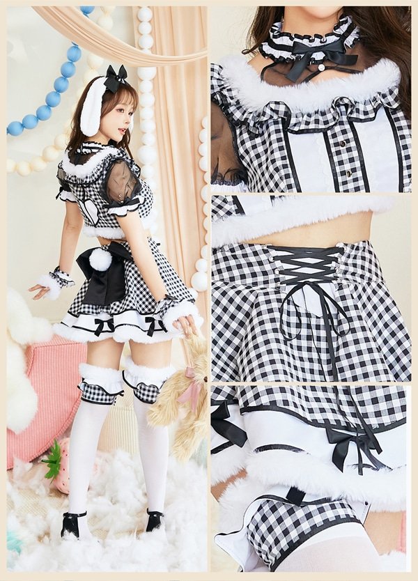 画像5: 【即日発送】たれ耳ギンガムチェックドーリーメイド【マリームーン】【ハロウィンコスプレ7点セット】【フリーサイズ/2カラー】[OF04] (5)