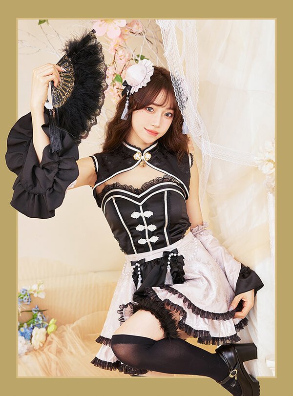 画像2: 【即日発送】ファンシーフリルチャイナドレス【マリームーン】【ハロウィンコスプレ8点セット】【フリーサイズ/1カラー】[HC03] (2)