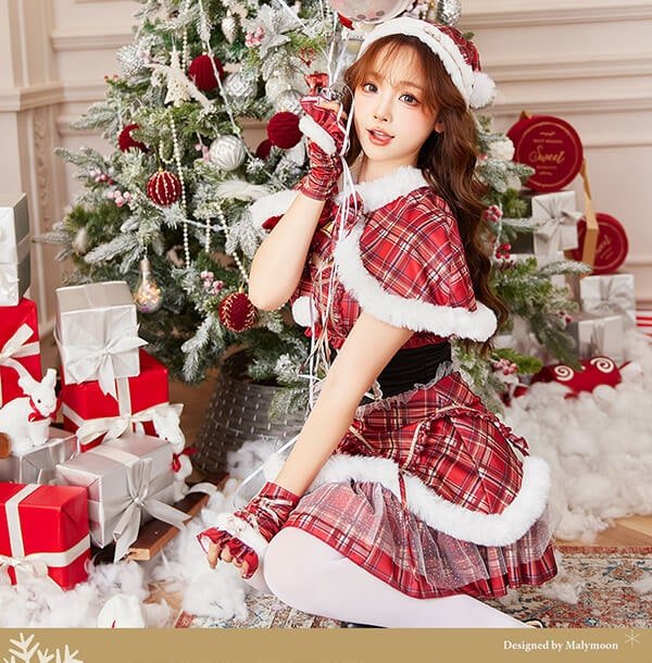画像4: 【即日発送！】【クリスマスコスプレ6点セット】【Malymoon/マリームーン】チェックエンジェルサンタ【フリーサイズ/1カラー】[OF03] (4)