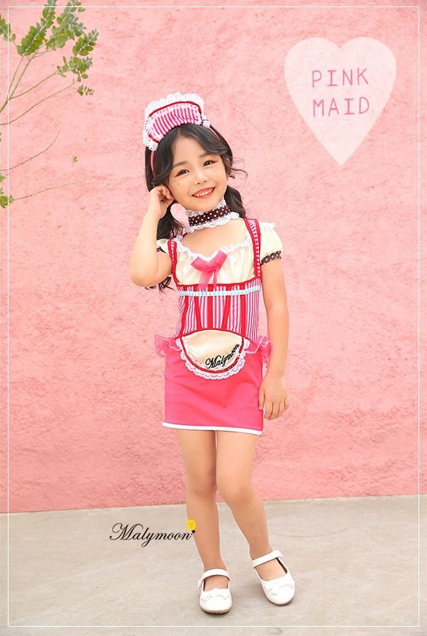 画像7: 【即日発送】アメリカンウェイトレキッズ女の子用（子供衣装ピンク）《ハロウィンコスプレ3点セット》【Malymoon/マリームーン】[HC02] 3540kidsML (7)