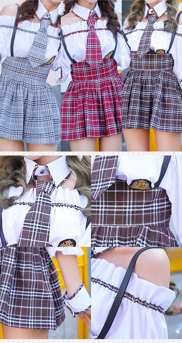 画像2: 【即日発送】オフショル女子高生/ミニスカJK《ハロウィンコスプレ8点セット》【Malymoon/マリームーン】[YMT] (2)