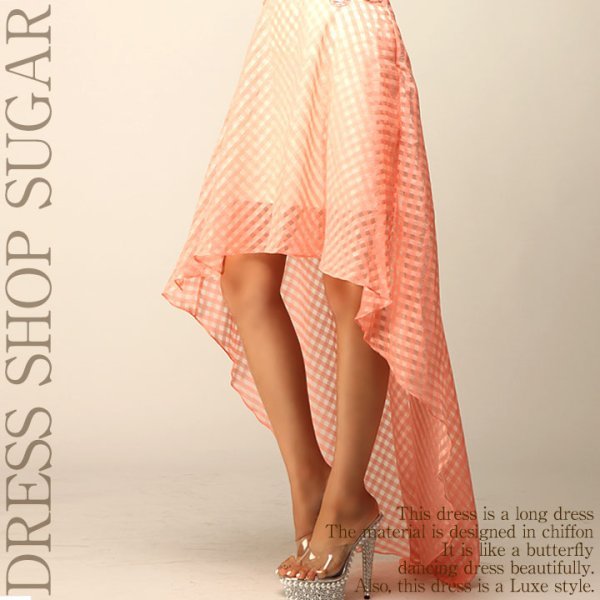 画像5: 値下げ!【高級ドレスSALE】バタフライビジュー&ギンガムチェックがKawaiiを演出☆ショートinロングキャバドレス☆ (5)