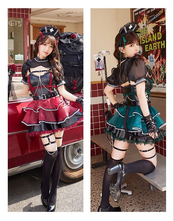 画像11: 【即日発送】ホーンテッドブラックレザーナース【マリームーン】【ハロウィンコスプレ6点セット】【フリーサイズ/2カラー】[OF04] (11)