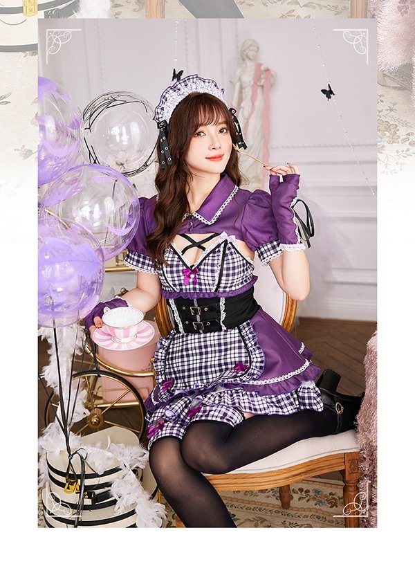 画像3: 【即日発送】ゴシックチェックメイドドレス【マリームーン】【ハロウィンコスプレ6点セット】【フリーサイズ/2カラー】[OF04] (3)