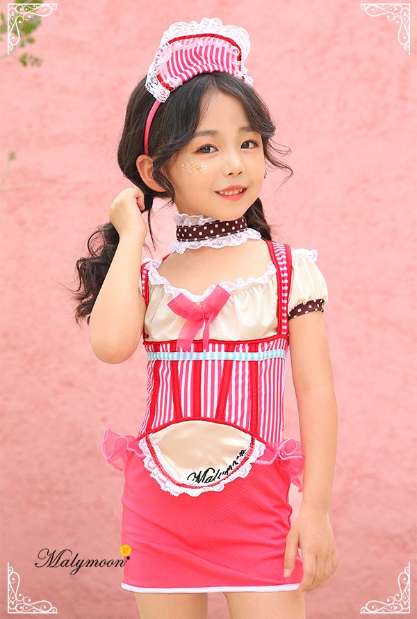 画像5: 【即日発送】アメリカンウェイトレキッズ女の子用（子供衣装ピンク）《ハロウィンコスプレ3点セット》【Malymoon/マリームーン】[HC02] 3540kidsML (5)