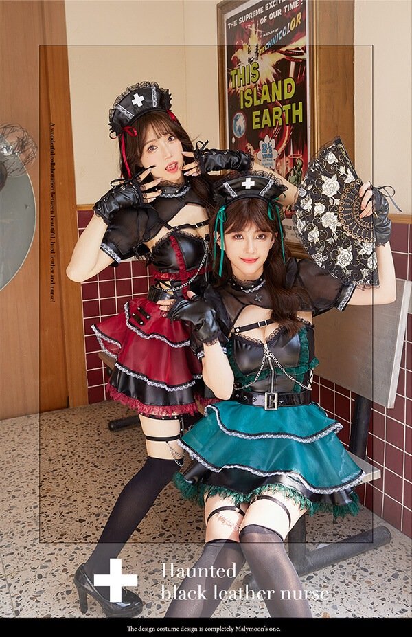 画像10: 【即日発送】ホーンテッドブラックレザーナース【マリームーン】【ハロウィンコスプレ6点セット】【フリーサイズ/2カラー】[OF04] (10)
