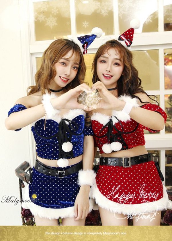 画像2: 【即日発送】【クリスマスコスプレ9点セット】【Malymoon/マリームーン】ラメドットサンタクロースコスチューム【フリーサイズ/2カラー】[YMT] (2)