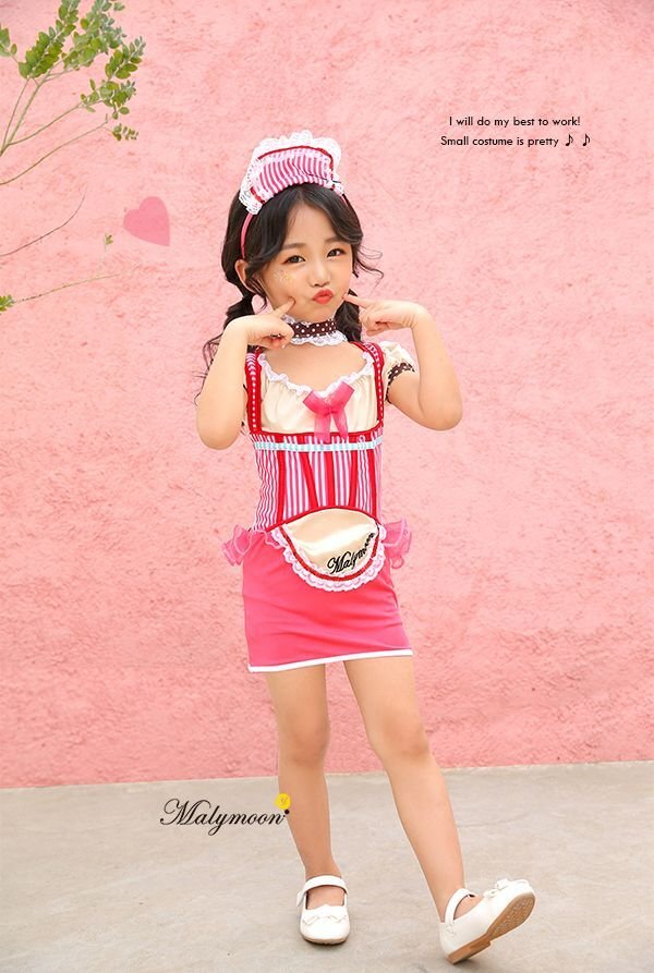 画像4: 【即日発送】アメリカンウェイトレキッズ女の子用（子供衣装ピンク）《ハロウィンコスプレ3点セット》【Malymoon/マリームーン】[HC02] 3540kidsML (4)