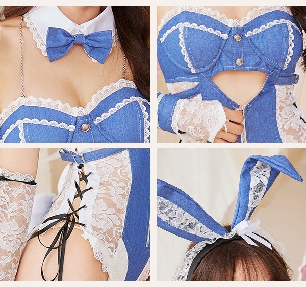 画像16: 【即日発送】サイドレースデニムバニーボディスーツ3TYPE【マリームーン】【ハロウィンコスプレ9-10点セット】【フリーサイズ/3type】[OF04] (16)