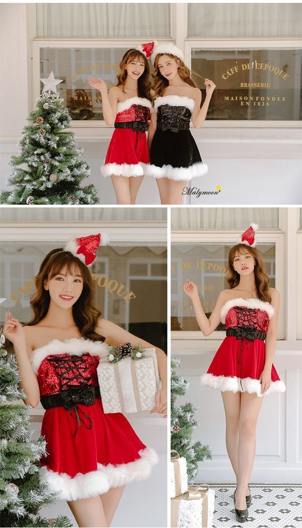 画像20: 【即日発送】【クリスマスコスプレ4点セット】【Malymoon/マリームーン】レースアップxウエストリボンサンタコスプレ【フリーサイズ/8カラー】[OF03] (20)