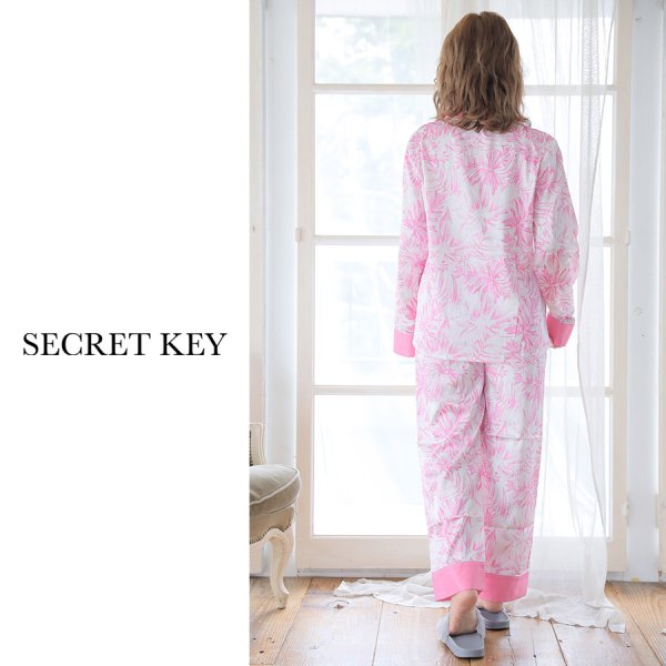 画像4: 【ルームウェア】リーフプリントサテンシャツパジャマ [HC02] (4)