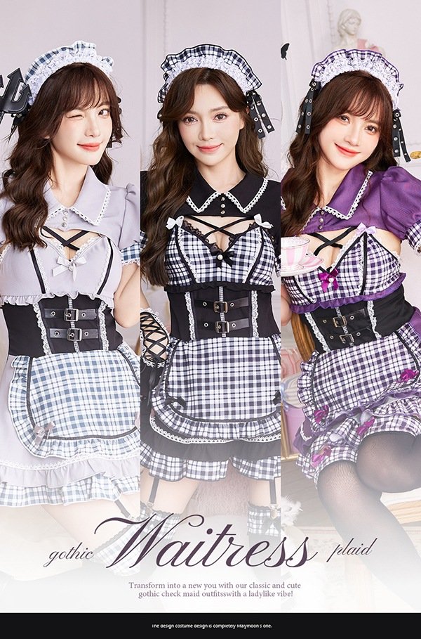 画像20: 【即日発送】ゴシックチェックメイドドレス【マリームーン】【ハロウィンコスプレ6点セット】【フリーサイズ/2カラー】[OF04] (20)