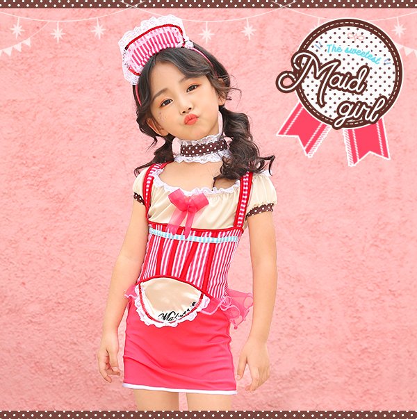 画像12: 【即日発送】アメリカンウェイトレキッズ女の子用（子供衣装ピンク）《ハロウィンコスプレ3点セット》【Malymoon/マリームーン】[HC02] 3540kidsML (12)