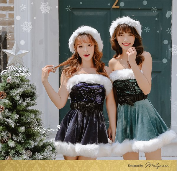 画像15: 【即日発送】【クリスマスコスプレ4点セット】【Malymoon/マリームーン】レースアップxウエストリボンサンタコスプレ【フリーサイズ/8カラー】[YMT] (15)