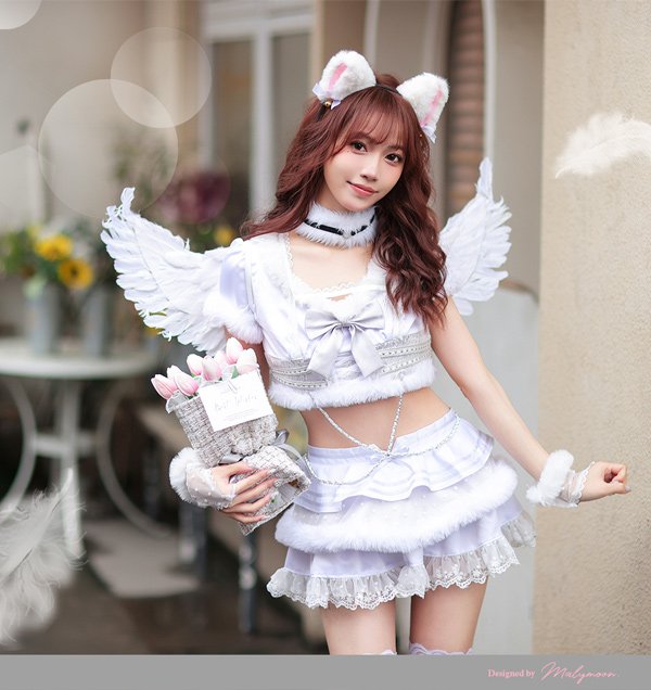 画像2: 【即日発送】猫耳天使【マリームーン】【ハロウィンコスプレ8点セット】【フリーサイズ/1カラー】[HC03] (2)