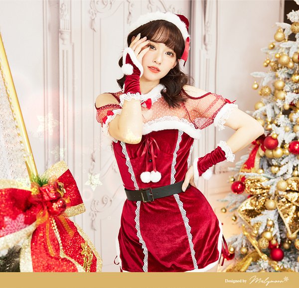 画像1: 【即日発送】【クリスマスコスプレ6点セット】【Malymoon/マリームーン】デコルテハートサンタ【フリーサイズ/1カラー】[YMT] (1)