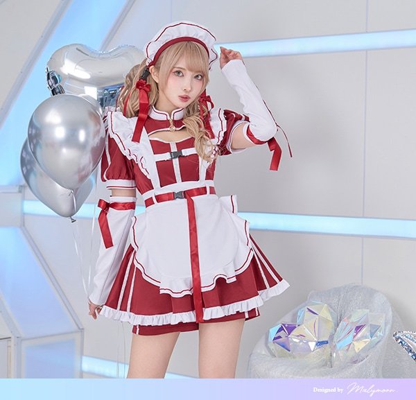 画像2: 【即日発送】アクセントラインハーネスジャージメイド【マリームーン】【ハロウィンコスプレ6点セット】【フリーサイズ/3カラー】[OF04] (2)