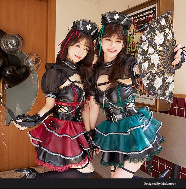 画像16: 【即日発送】ホーンテッドブラックレザーナース【マリームーン】【ハロウィンコスプレ6点セット】【フリーサイズ/2カラー】[OF04] (16)