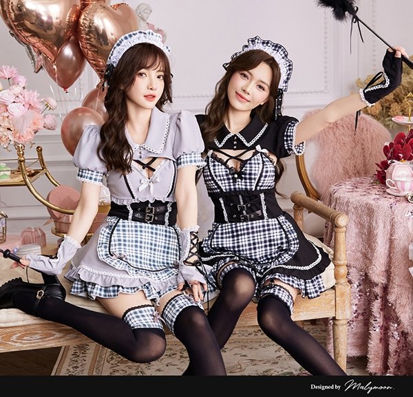 画像18: 【即日発送】ゴシックチェックメイドドレス【マリームーン】【ハロウィンコスプレ6点セット】【フリーサイズ/2カラー】[OF04] (18)