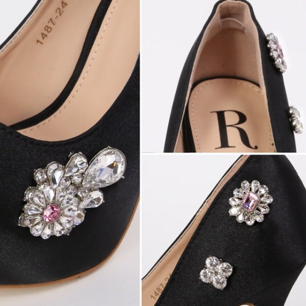 画像4: NEWサイズ追加【Rechercher】フラワービジューがCuteで華やか♪サテンオープントゥパンプス[OF02] (4)