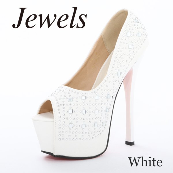 画像3: 【5size/3color】豪華に煌めくストーンの人気デザイン♪16cmヒールのオープントゥパンプス[OF02] (3)