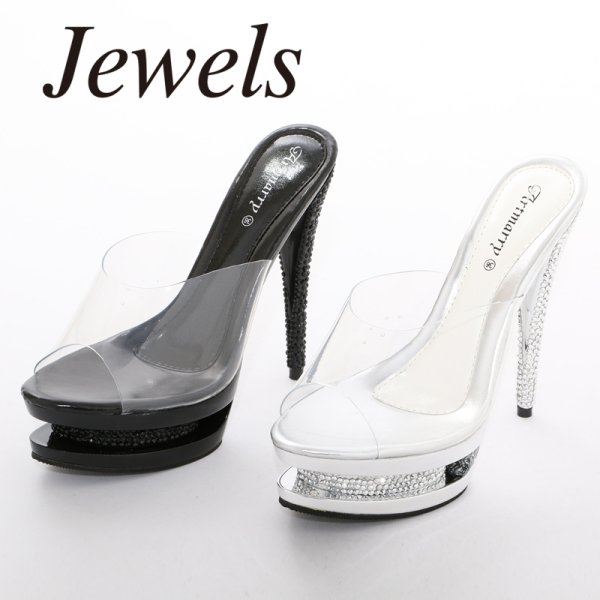 画像2: 再入荷!繊細ストーンが美しく魅せるゴージャス仕様☆ストーンヒールサンダル[OF02] (2)