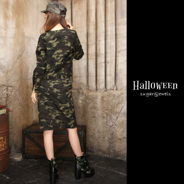 画像4: 【ハロウィン】【即日発送】強気のアーミースタイルで攻めてみて♪カモフラージュ柄ジャケット＆スカート☆アーミーコスプレセット[HC03] (4)