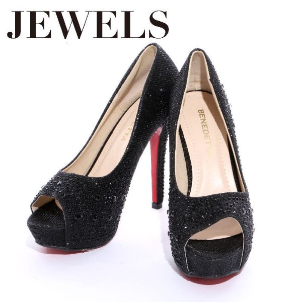 画像13: 再入荷!【5サイズ/4カラー】敷き詰められた輝くストーンが豪華に煌めく♪☆4色展開の12cmヒールオープントゥパンプス[OF02] (13)